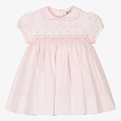 Sarah Louise Babies' Girls Pink Floral Cotton Smocked Dress