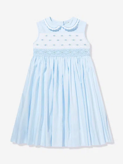 Sarah Louise Babies' Floral-appliqué Gathered Dress In Blue