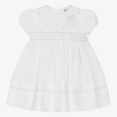 Sarah Louise Kids' Girls White Hand-smocked Dress