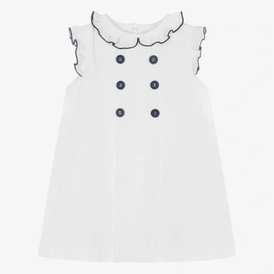 Sarah Louise Babies' Girls White Linen & Cotton Dress