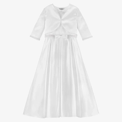 Sarah Louise Kids' Girls White Satin Dress & Bolero Set