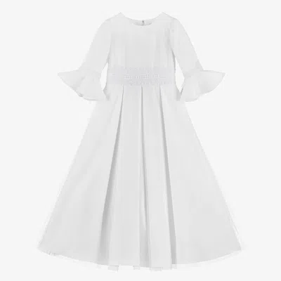 Sarah Louise Kids' Girls White Tulle & Lace Dress