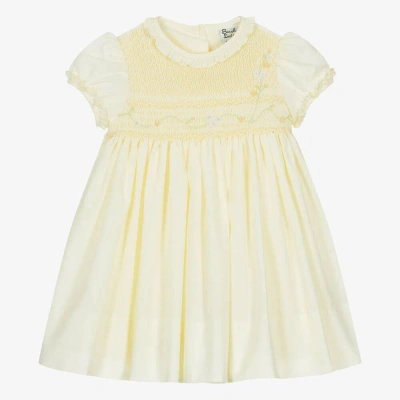 Sarah Louise Babies' Girls Yellow Hand-smocked Cotton Dress