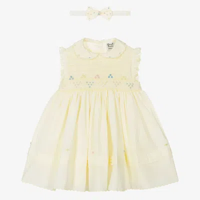 Sarah Louise Babies' Girls Yellow Hand-smocked Dress Set