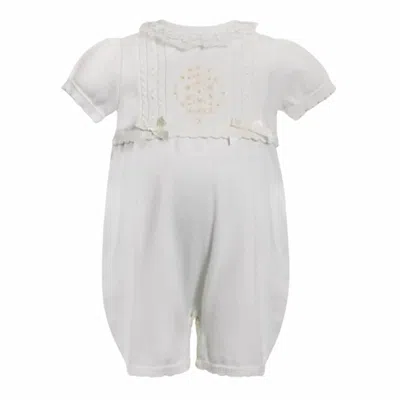 Sarah Louise Kid's Heritage Knit Romper And Bonnet In Ivory And Peach In White