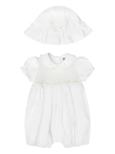 Sarah Louise Ruffled-collar Cotton Babygrow Set In White