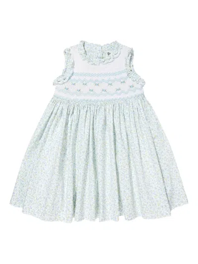 Sarah Louise Smocked Floral Dress In White