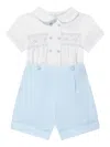 Sarah Louise Smocking-detail Peter Pan Collar Shorts Set In Blue