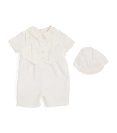 Sarah Louise Waistcoat-detail Playsuit And Bonnet Set (0-3 Months) In Ivory