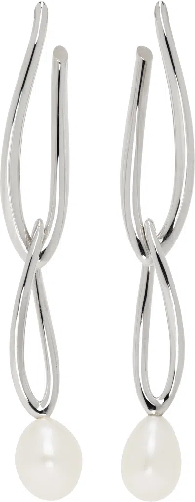 Sarah Madeleine Bru Silver Arum Small Pearl Earrings In Sterling Silver