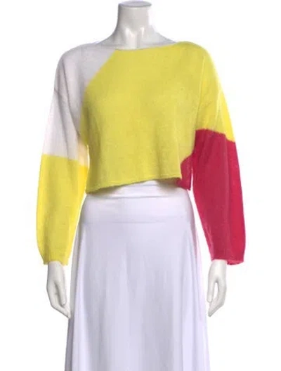 Pre-owned Sarah Pacini Alpaca Colorblock Pattern Sweater In Yellow