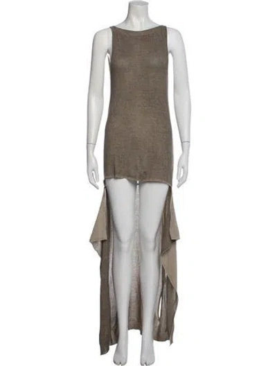 Pre-owned Sarah Pacini Bateau Neckline Long Dress In Neutral