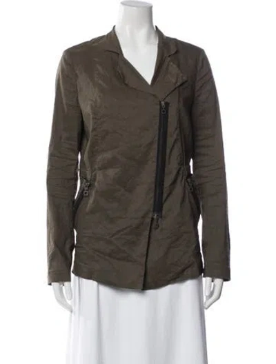 Pre-owned Sarah Pacini Linen Biker Jacket In Green