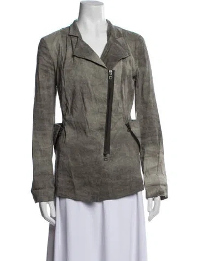 Pre-owned Sarah Pacini Linen Biker Jacket In Green
