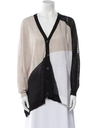 Pre-owned Sarah Pacini Linen Colorblock Pattern Sweater In Neutral