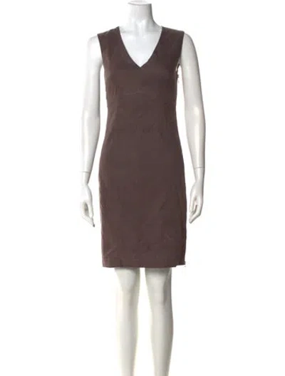 Pre-owned Sarah Pacini Linen Knee-length Dress In Brown