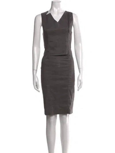 Pre-owned Sarah Pacini Linen Knee-length Dress In Grey