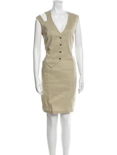Pre-owned Sarah Pacini Linen Knee-length Dress In Neutral