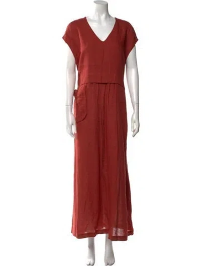Pre-owned Sarah Pacini Linen Long Dress In Orange