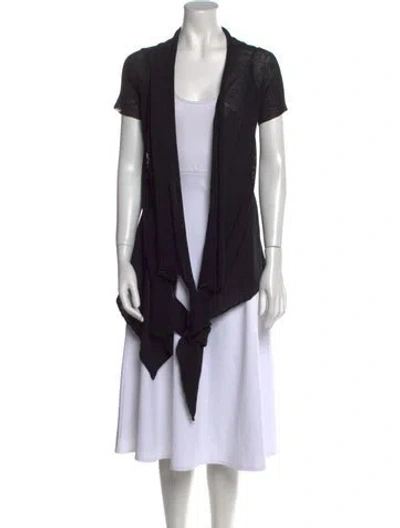 Pre-owned Sarah Pacini Linen Open Front Sweater In Black