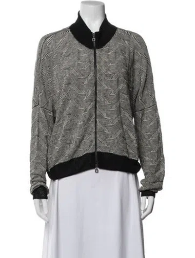 Pre-owned Sarah Pacini Linen Patterned Bomber Jacket In White