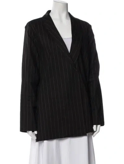 Pre-owned Sarah Pacini Linen Striped Blazer In Gray