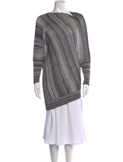 Pre-owned Sarah Pacini Linen Striped Sweater W/ Tags In Grey