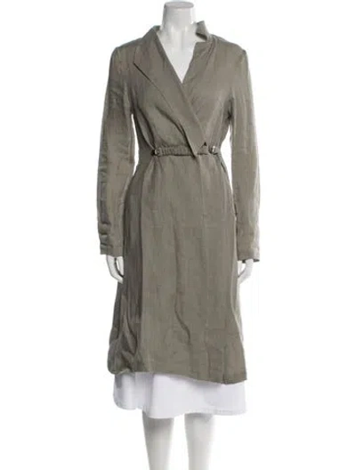 Pre-owned Sarah Pacini Linen Trench Coat In Gray