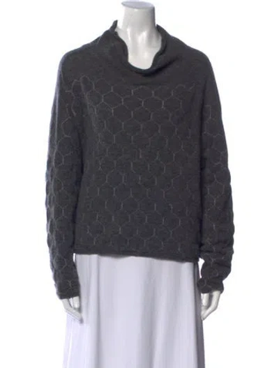 Pre-owned Sarah Pacini Merino Wool Cowl Neck Sweater In Gray