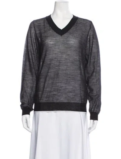 Pre-owned Sarah Pacini Merino Wool V-neck Sweater In Grey