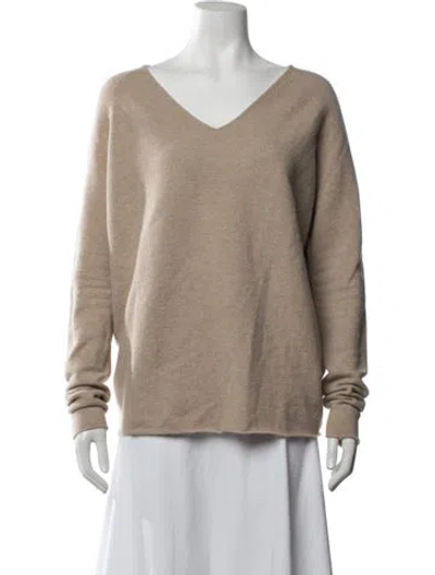 Pre-owned Sarah Pacini Merino Wool V-neck Sweater In Neutrals