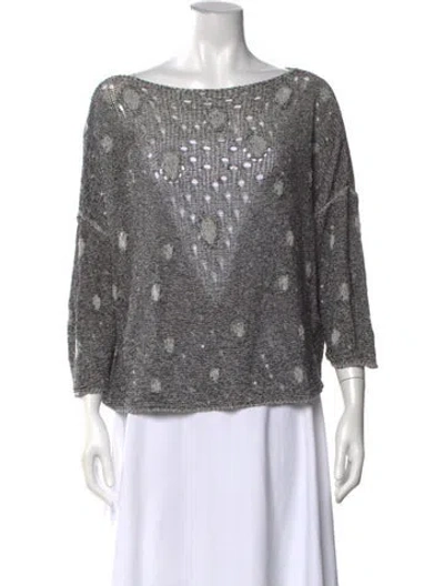 Pre-owned Sarah Pacini Patterned Bateau Neckline Sweater In Grey