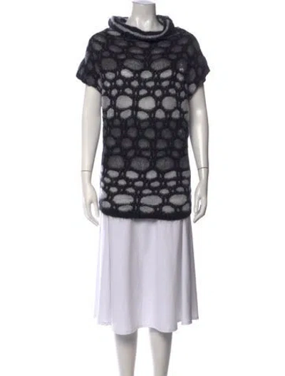 Pre-owned Sarah Pacini Patterned Mock Neck Sweater In Black