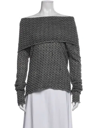 Pre-owned Sarah Pacini Patterned Off-the-shoulder Sweater In Gray