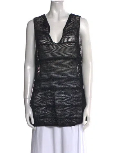 Pre-owned Sarah Pacini Patterned V-neck Sweater In Black