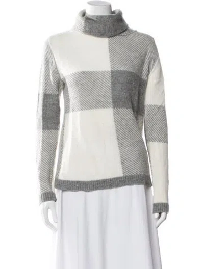 Pre-owned Sarah Pacini Plaid Print Turtleneck Sweater In Gray