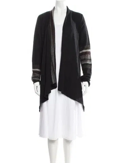 Pre-owned Sarah Pacini Striped Open Front Sweater In Black