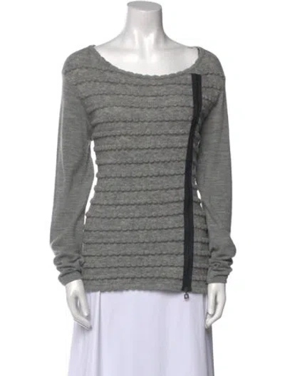 Pre-owned Sarah Pacini Striped Scoop Neck Sweater In Gray
