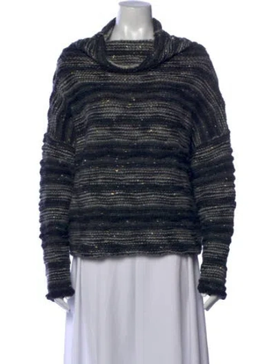 Pre-owned Sarah Pacini Striped Turtleneck Sweater In Black/blue
