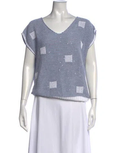 Pre-owned Sarah Pacini Striped V-neck Sweater In Blue