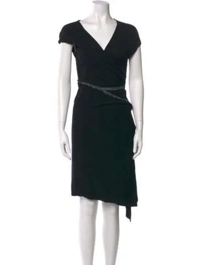 Pre-owned Sarah Pacini V-neck Knee-length Dress In Black