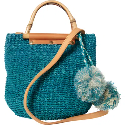 Sarah Stewart Maxi Straw Poof Crossbody In Blue