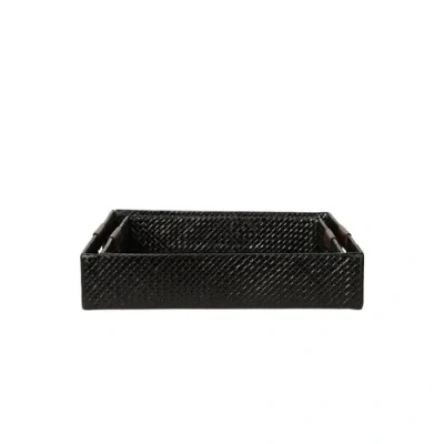 Sarah Stewart Multi Color Decorative Trays With Leather Handles In Black