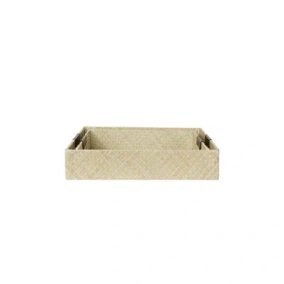 Sarah Stewart Multi Color Decorative Trays With Leather Handles In Brown