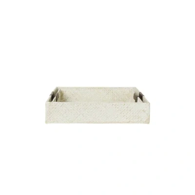 Sarah Stewart Multi Color Decorative Trays With Leather Handles In White