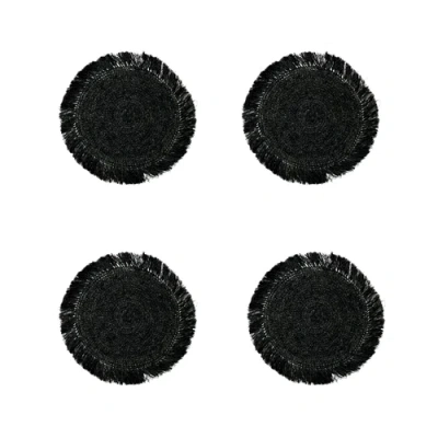 Sarah Stewart Woven Raffia Circular Placemats In Black
