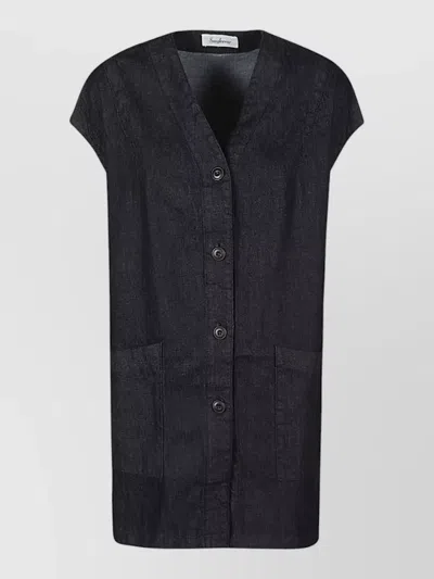 Sarahwear Cotton Longline Vest Cap Sleeves Pockets In Black