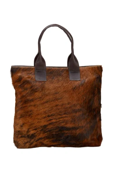 Sarep + Rose Cow Hair Tote In Mahogany Brindle