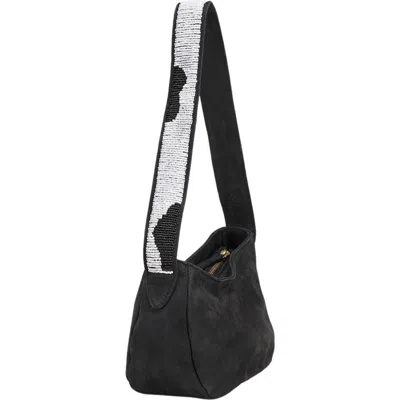 Sarep + Rose Hand-beaded Shoulder Bag In Black Nubuck