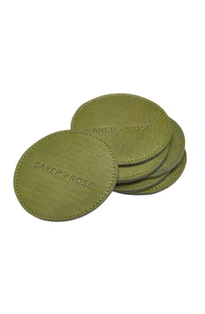 Sarep + Rose Leather Coasters In Olive Green